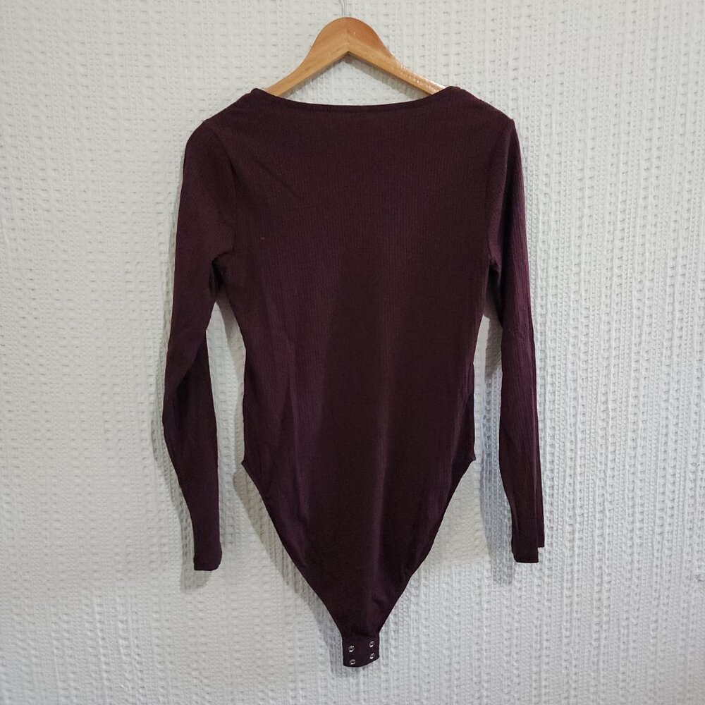 Old Navy Brown Ribbed Square Neck Long Sleeve Body Suit Women's Size Large - Picture 2 of 11